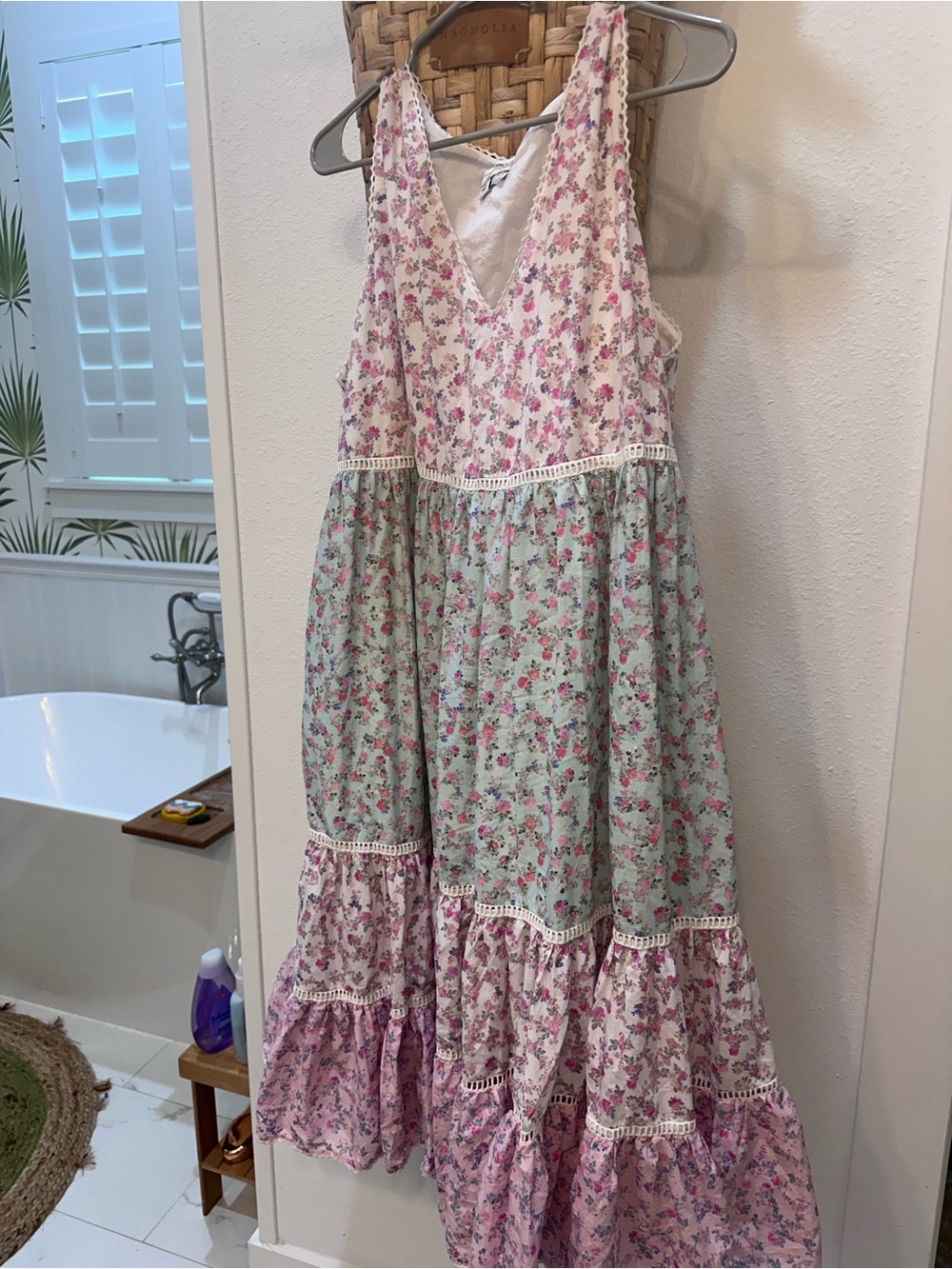LoveShackFancy Camille Tiered Floral Baby Doll Dress Size XL Pink